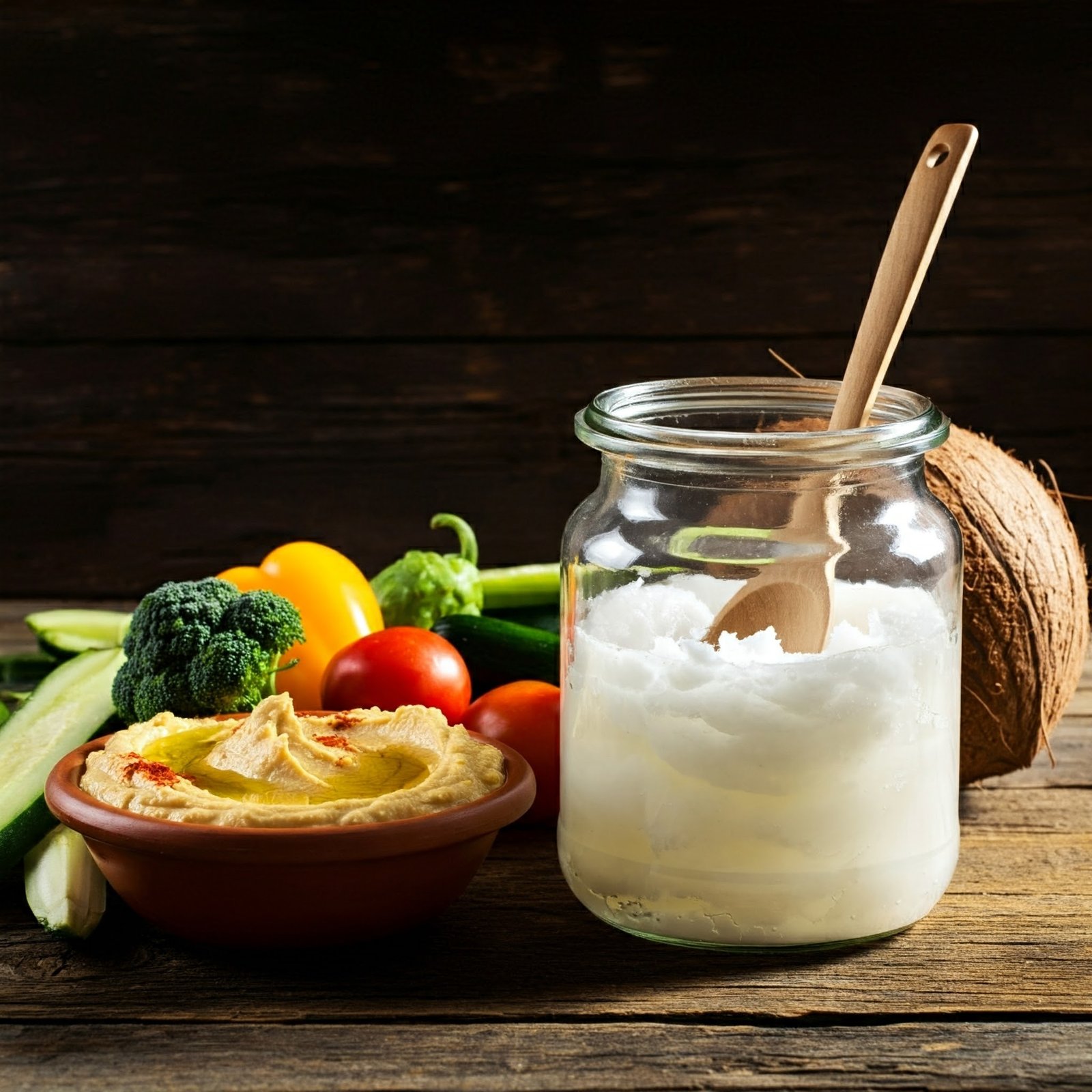 Coconut Oil with fresh vegetables